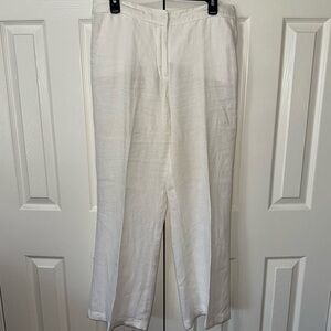 Chico’s White Solid 100% Linen High Waist Trouser Pants Size 1.5 Medium 10